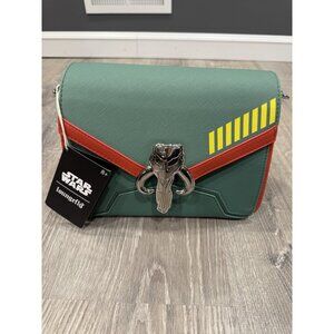 STAR WARS Loungefly Crossbody Boba Fett Bag Purse Green Orange Chain New LF7